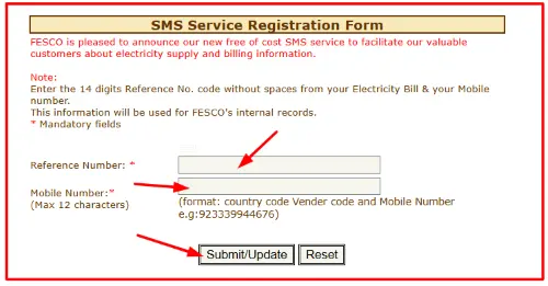 FESCO SMS Service Subscription Through Website